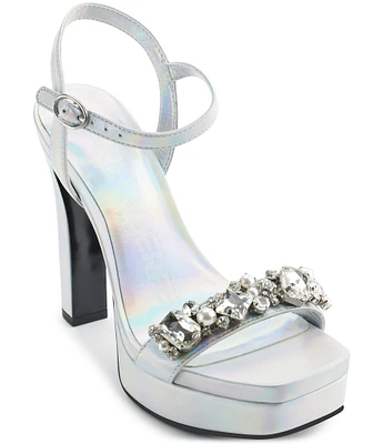 KARL LAGERFELD PARIS Jala Rhinestone Embellished Platform Dress Sandals