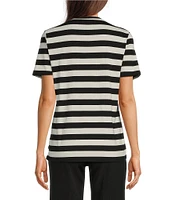 KARL LAGERFELD PARIS Jersey Knit Stripe Bonjour Crew Neck Short Sleeve Tee