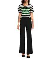 KARL LAGERFELD PARIS Jersey Knit Stripe Bonjour Crew Neck Short Sleeve Tee