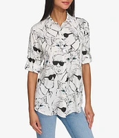 KARL LAGERFELD PARIS Karl Choupette Abstract Print Button Front Blouse