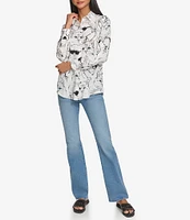 KARL LAGERFELD PARIS Karl Choupette Abstract Print Button Front Blouse