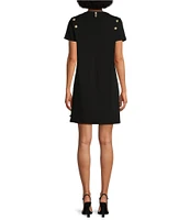 KARL LAGERFELD PARIS Karl Heart Logo Button Detail Crew Neck Short Sleeve Shirt Dress