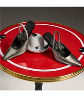 KARL LAGERFELD PARIS Keera Metallic Leather Slingback Pumps