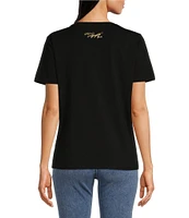 KARL LAGERFELD PARIS Knit C'est La Vie Pearl Embellished Short Sleeve T-Shirt