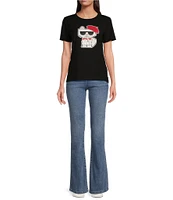 KARL LAGERFELD PARIS Knit Choupette Emoji Graphic Logo Tee