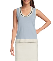 KARL LAGERFELD PARIS Knit Color Block Scoop Neck Sleeveless Top