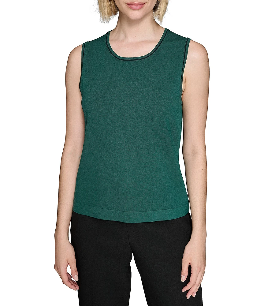 KARL LAGERFELD PARIS Knit Contrast Stitch Scoop Neck Sleeveless Cami