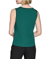 KARL LAGERFELD PARIS Knit Contrast Stitch Scoop Neck Sleeveless Cami