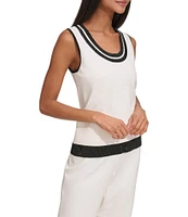 KARL LAGERFELD PARIS Knit Contrast Trim Scoop Neckline Sleeveless Tank