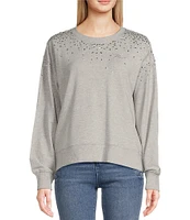 KARL LAGERFELD PARIS Knit Crystal Embellished Crew Neck Long Sleeve Sweatshirt