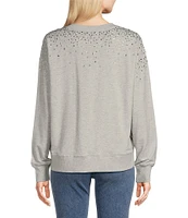 KARL LAGERFELD PARIS Knit Crystal Embellished Crew Neck Long Sleeve Sweatshirt