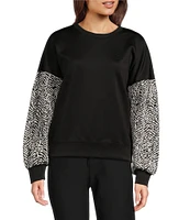 KARL LAGERFELD PARIS Knit Houndstooth Crew Neck Long Sleeve Pullover