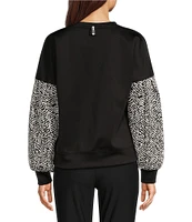 KARL LAGERFELD PARIS Knit Houndstooth Crew Neck Long Sleeve Pullover