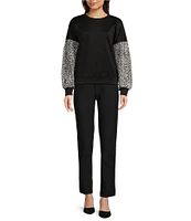 KARL LAGERFELD PARIS Knit Houndstooth Crew Neck Long Sleeve Pullover