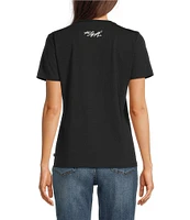 KARL LAGERFELD PARIS Knit Jersey Embellished Crew Neck Short Sleeve Tee