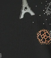 KARL LAGERFELD PARIS Knit Jersey Embellished Crew Neck Short Sleeve Tee