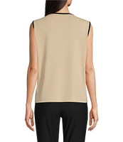 KARL LAGERFELD PARIS Knit Keyhole Contrast Trim Sleeveless Scoop Neck Cami