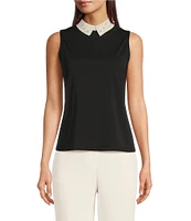 KARL LAGERFELD PARIS Knit Matte Jersey Pearl Collar Sleeveless Top