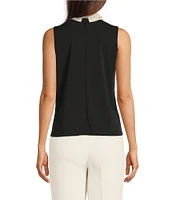 KARL LAGERFELD PARIS Knit Matte Jersey Pearl Collar Sleeveless Top