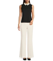 KARL LAGERFELD PARIS Knit Matte Jersey Pearl Collar Sleeveless Top
