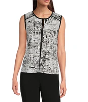 KARL LAGERFELD PARIS Knit Matte Jersey Round Neck Sleeveless Top