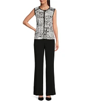 KARL LAGERFELD PARIS Knit Matte Jersey Round Neck Sleeveless Top
