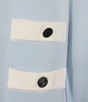KARL LAGERFELD PARIS Knit Open Front Long Sleeve Color Block Cardigan