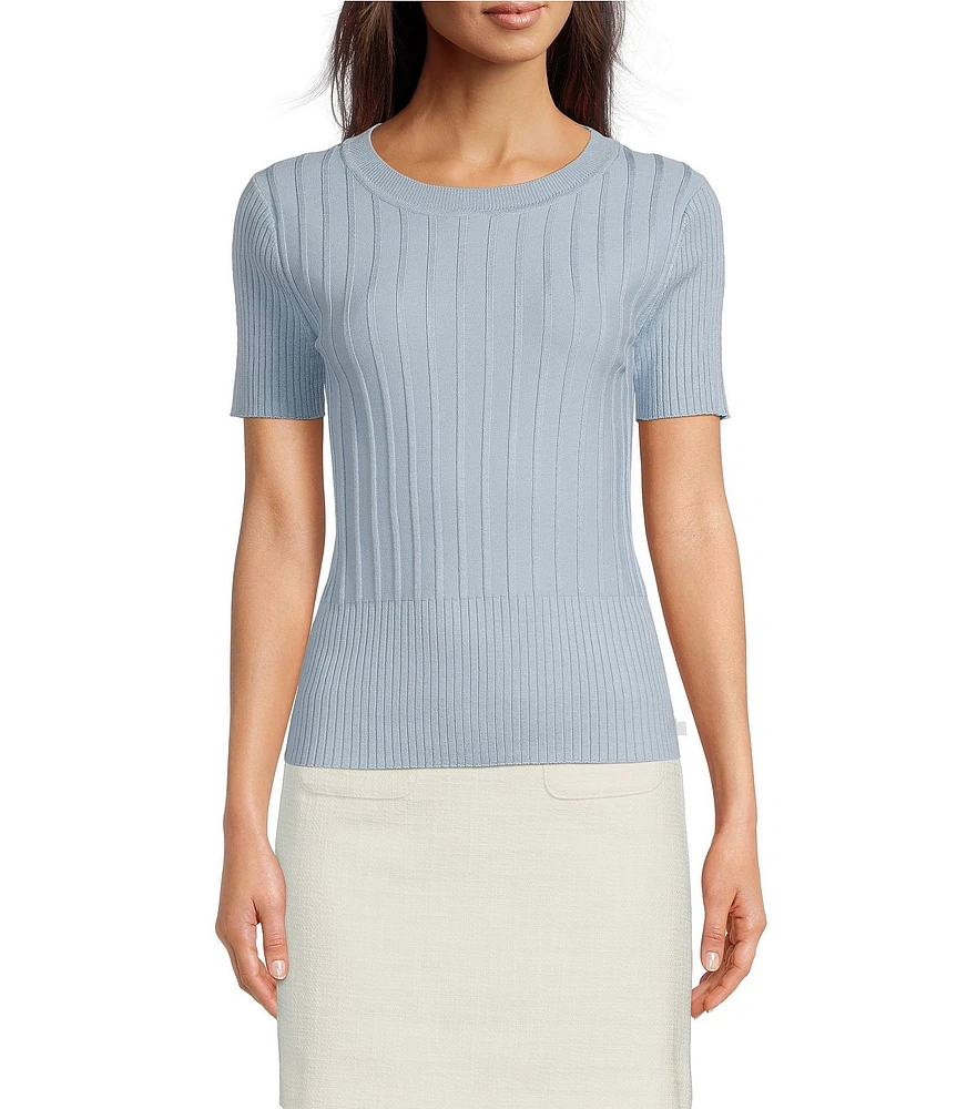 KARL LAGERFELD PARIS Knit Round Neck Short Sleeve Sweater