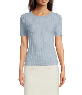 KARL LAGERFELD PARIS Knit Round Neck Short Sleeve Sweater
