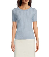 KARL LAGERFELD PARIS Knit Round Neck Short Sleeve Sweater