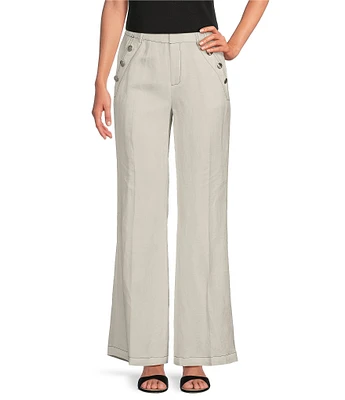 KARL LAGERFELD PARIS Linen Blend Flat Front Wide Leg Pants