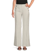KARL LAGERFELD PARIS Linen Blend Flat Front Wide Leg Pants