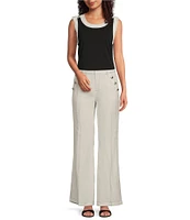 KARL LAGERFELD PARIS Linen Blend Flat Front Wide Leg Pants