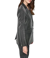 KARL LAGERFELD PARIS Metallic Gunmetal Notch Lapel Long Sleeve Embellished 3-Button Blazer