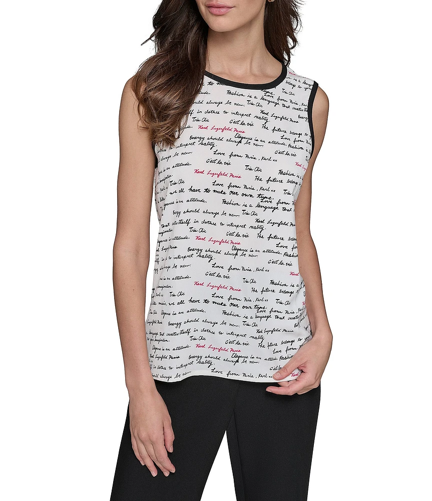 KARL LAGERFELD PARIS Mixed Media Crew Neck Sleeveless Tank