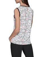 KARL LAGERFELD PARIS Mixed Media Crew Neck Sleeveless Tank