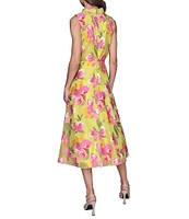KARL LAGERFELD PARIS Mock Neck Floral Burnout A-Line Midi Dress
