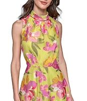KARL LAGERFELD PARIS Mock Neck Floral Burnout A-Line Midi Dress