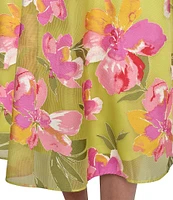 KARL LAGERFELD PARIS Mock Neck Floral Burnout A-Line Midi Dress