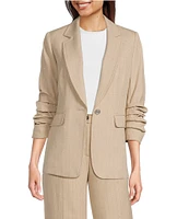 KARL LAGERFELD PARIS Notch Collar 3/4 Sleeve Rhinestone Studded Embellished Pinstripe Coordinating Blazer
