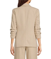 KARL LAGERFELD PARIS Notch Collar 3/4 Sleeve Rhinestone Studded Embellished Pinstripe Coordinating Blazer
