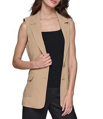 KARL LAGERFELD PARIS Notch Collar Sleeveless Belted Vest Jacket