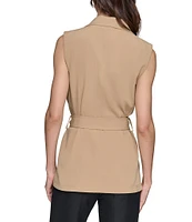 KARL LAGERFELD PARIS Notch Collar Sleeveless Belted Vest Jacket