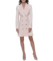 KARL LAGERFELD PARIS Notch Lapel Collar Long Sleeve Chiffon Flounce Hem Mini Blazer Dress