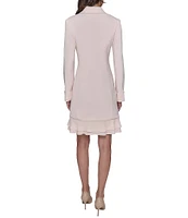KARL LAGERFELD PARIS Notch Lapel Collar Long Sleeve Chiffon Flounce Hem Mini Blazer Dress
