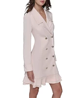 KARL LAGERFELD PARIS Notch Lapel Collar Long Sleeve Chiffon Flounce Hem Mini Blazer Dress