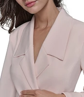 KARL LAGERFELD PARIS Notch Lapel Collar Long Sleeve Chiffon Flounce Hem Mini Blazer Dress