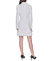 KARL LAGERFELD PARIS Notch Lapel Collar Long Sleeve Chiffon Flounce Hem Mini Blazer Dress