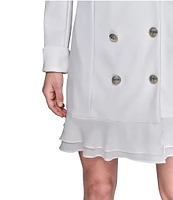 KARL LAGERFELD PARIS Notch Lapel Collar Long Sleeve Chiffon Flounce Hem Mini Blazer Dress