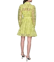 KARL LAGERFELD PARIS Organza Burnout Long Sleeve Floral Shirt Dress